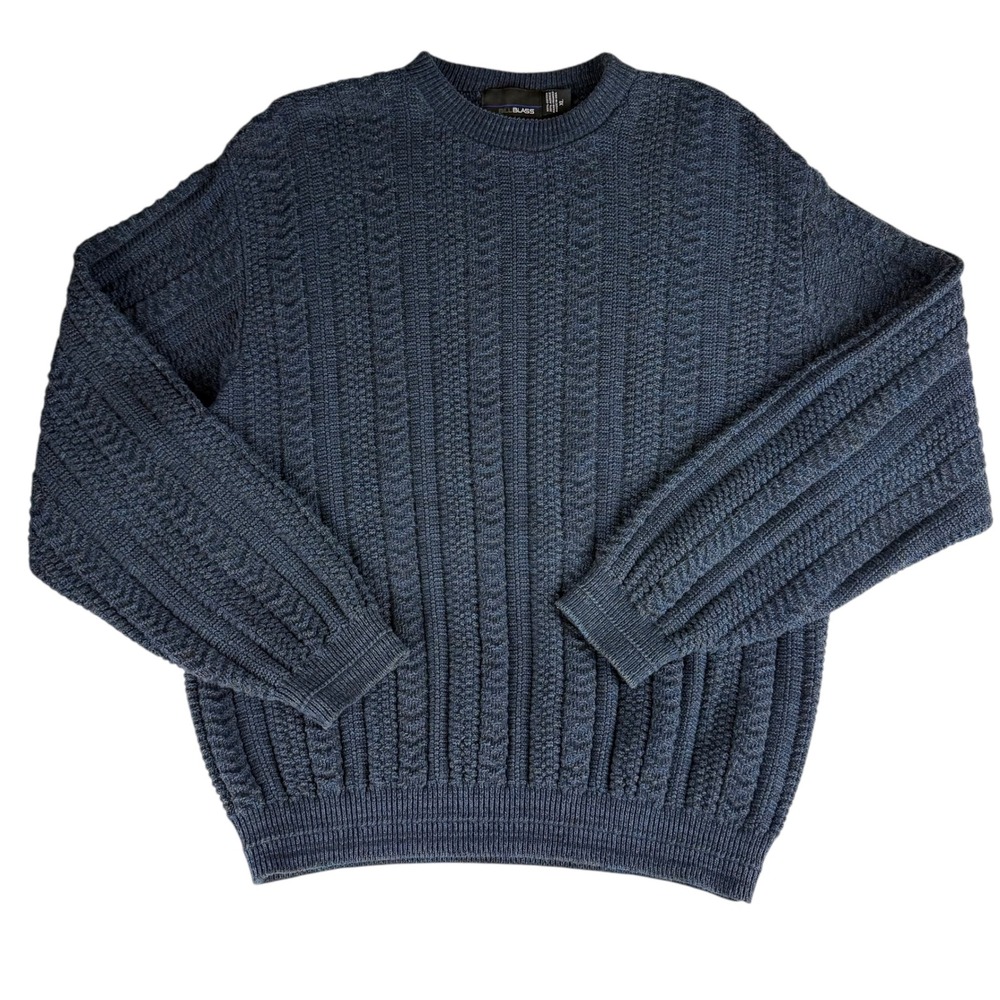 Bill Blass Mens Sweater‎ Blue Textured Knit Crew Neck Long Sleeve XL Grandpacore